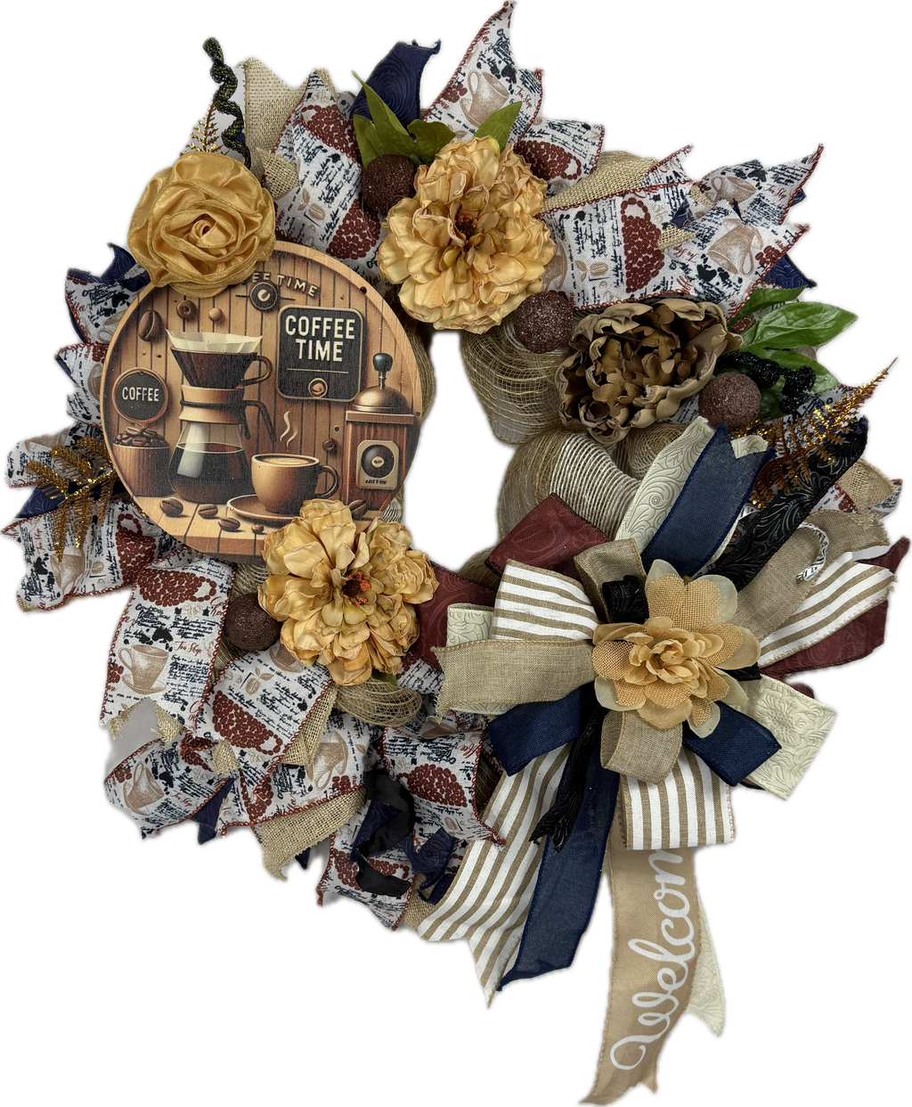 Coffee Lover's Wreath | Handmade Coffee Time Front Door Wreath | Farmhouse Kitchen Decor | Coffee Bar Wreath | Rustic Coffee House Door Decor