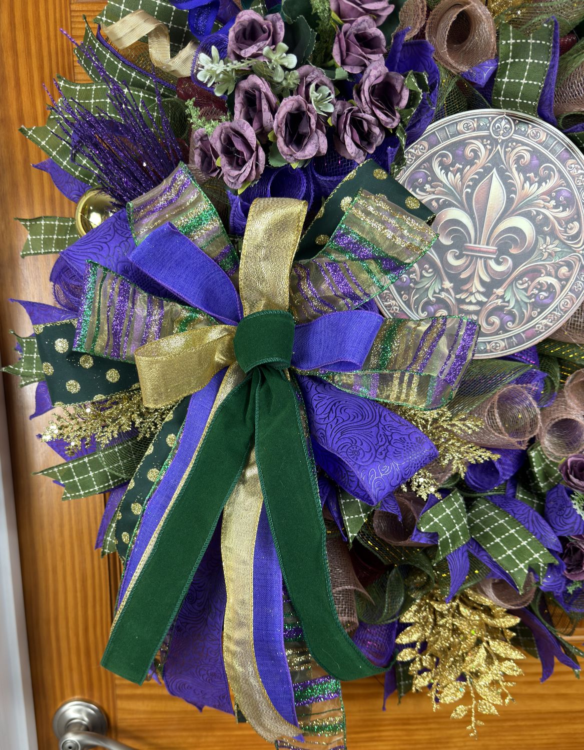 Mardi Gras Fleur de Lis Wreath – Purple, Green & Gold Front Door Decor