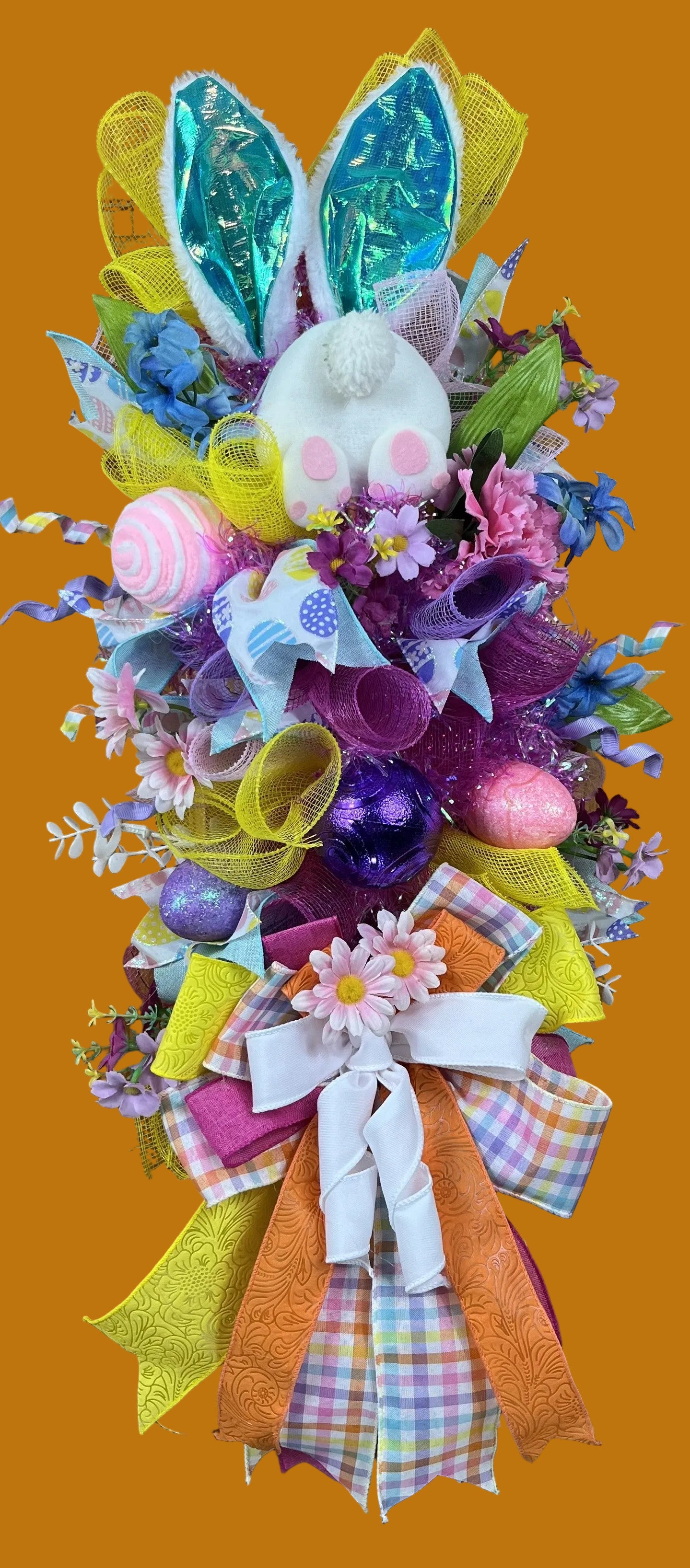 Bunny Easter Door Swag | Handmade Easter Bunny Swag | Colorful Spring Door Decor | Easter Front Door Decoration | Whimsical Bunny Swag