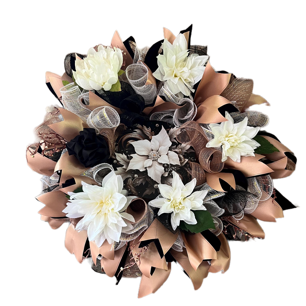 Black & Champagne Dahlia Wreath| Elegant Glam Front Door Decor