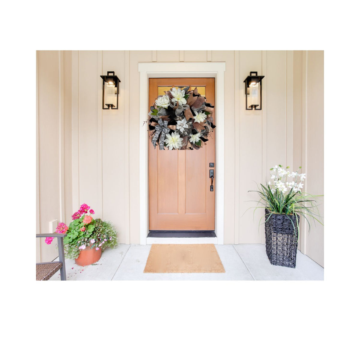 Black & Champagne Dahlia Wreath| Elegant Glam Front Door Decor