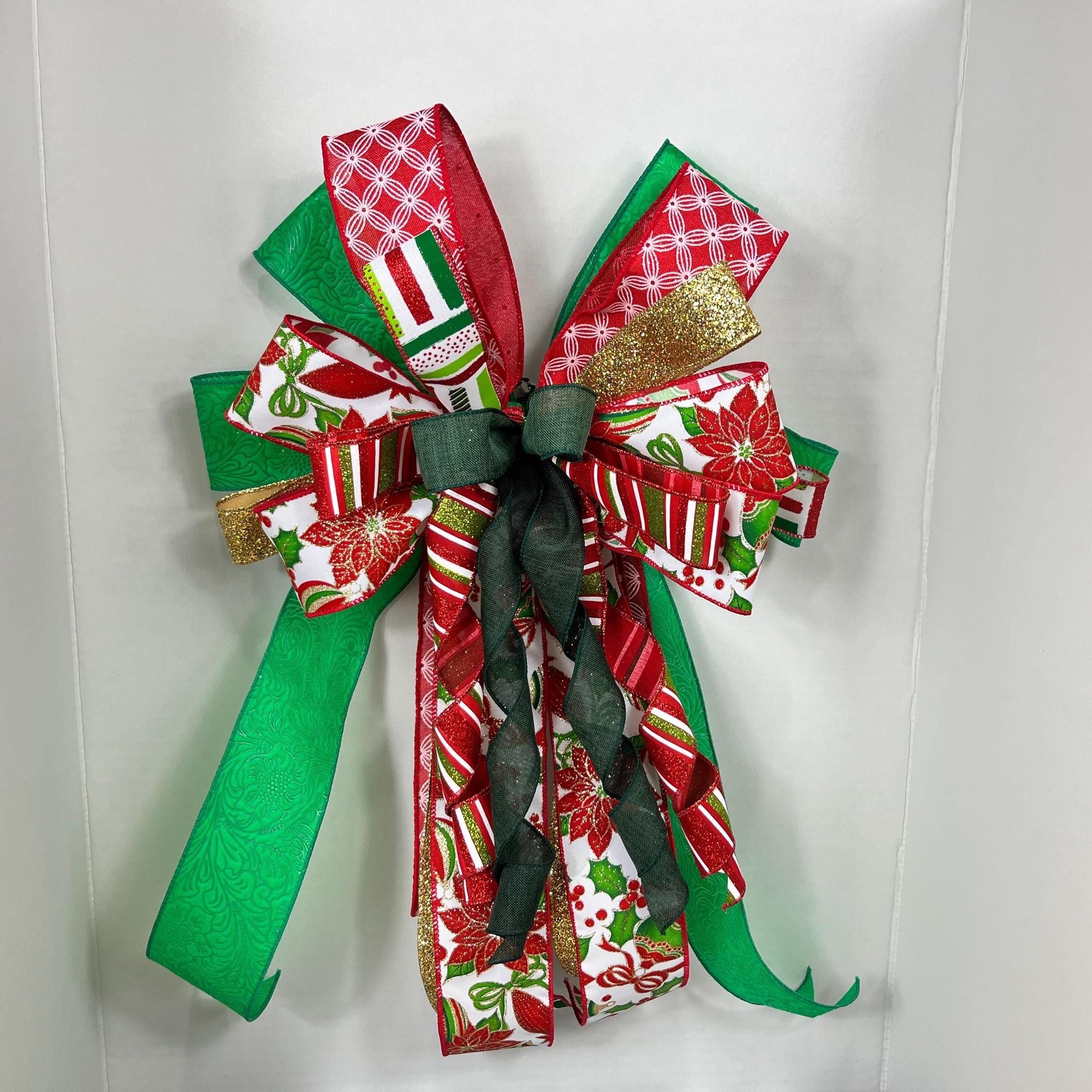 Bow| Christmas Poinsettia | Red, Green, Gold Door Decor| Tree Topper