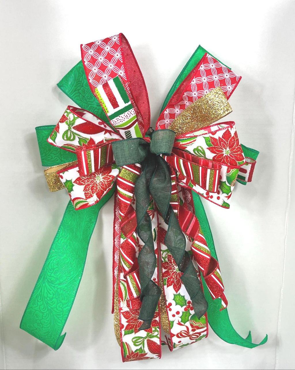 Bow | Christmas Bow | Holly Ribbon & Silver Bell Wreath Decor