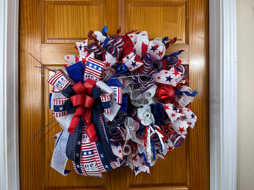 Patriotic 4th of July Wreath | Red White Blue Stars & Stripes