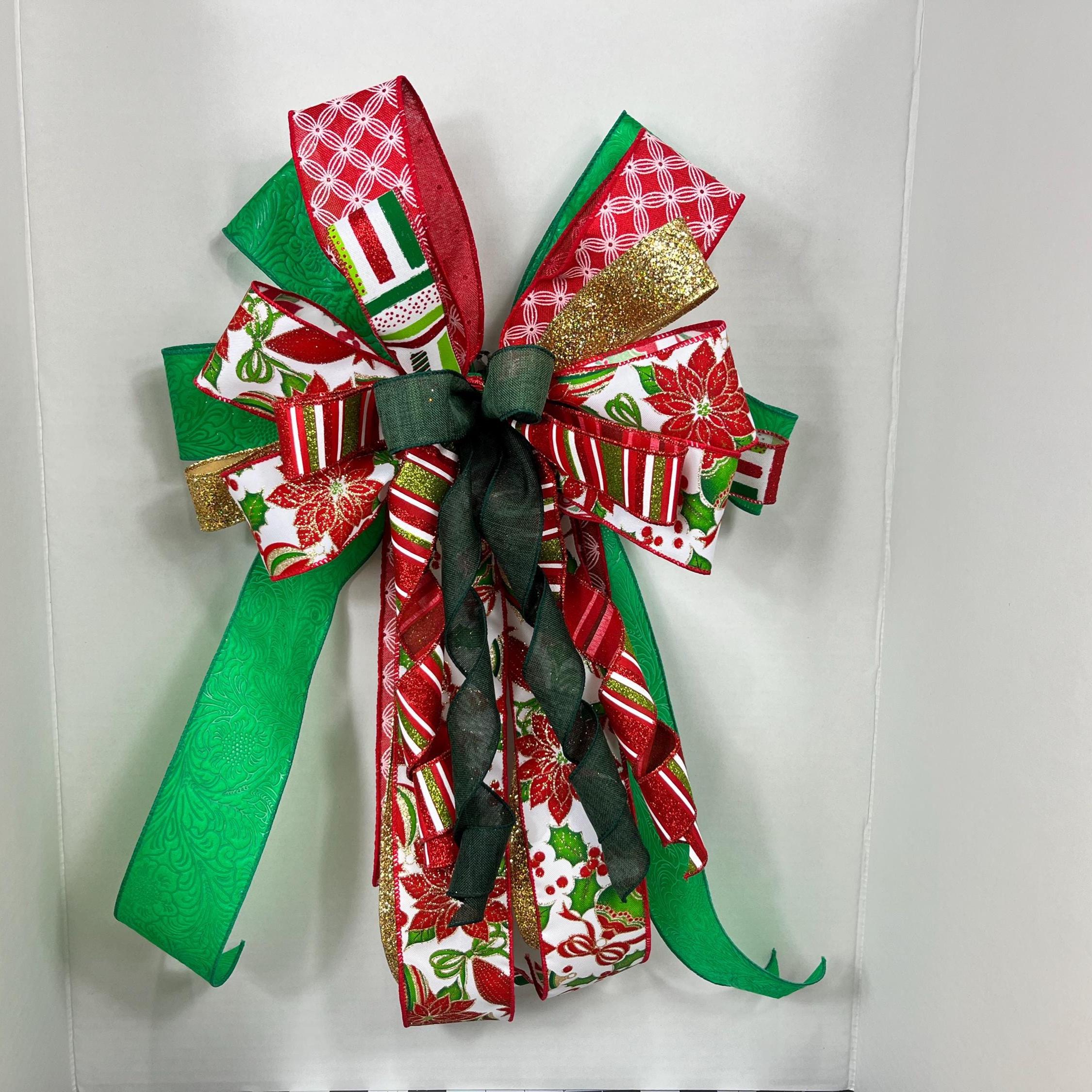 Bow| Christmas Poinsettia | Red, Green, Gold Door Decor| Tree Topper