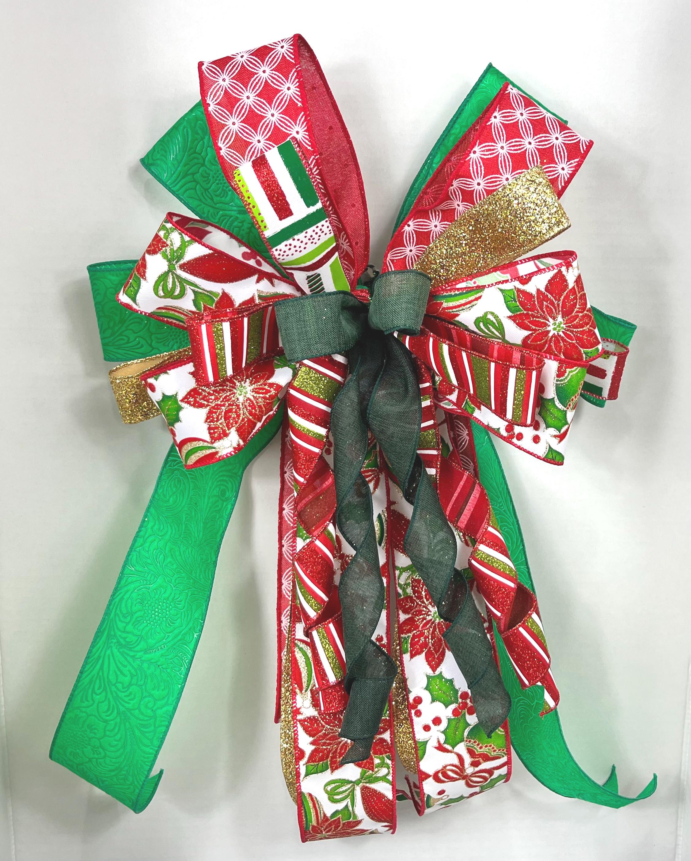 Bow | Christmas Bow | Holly Ribbon & Silver Bell Wreath Decor