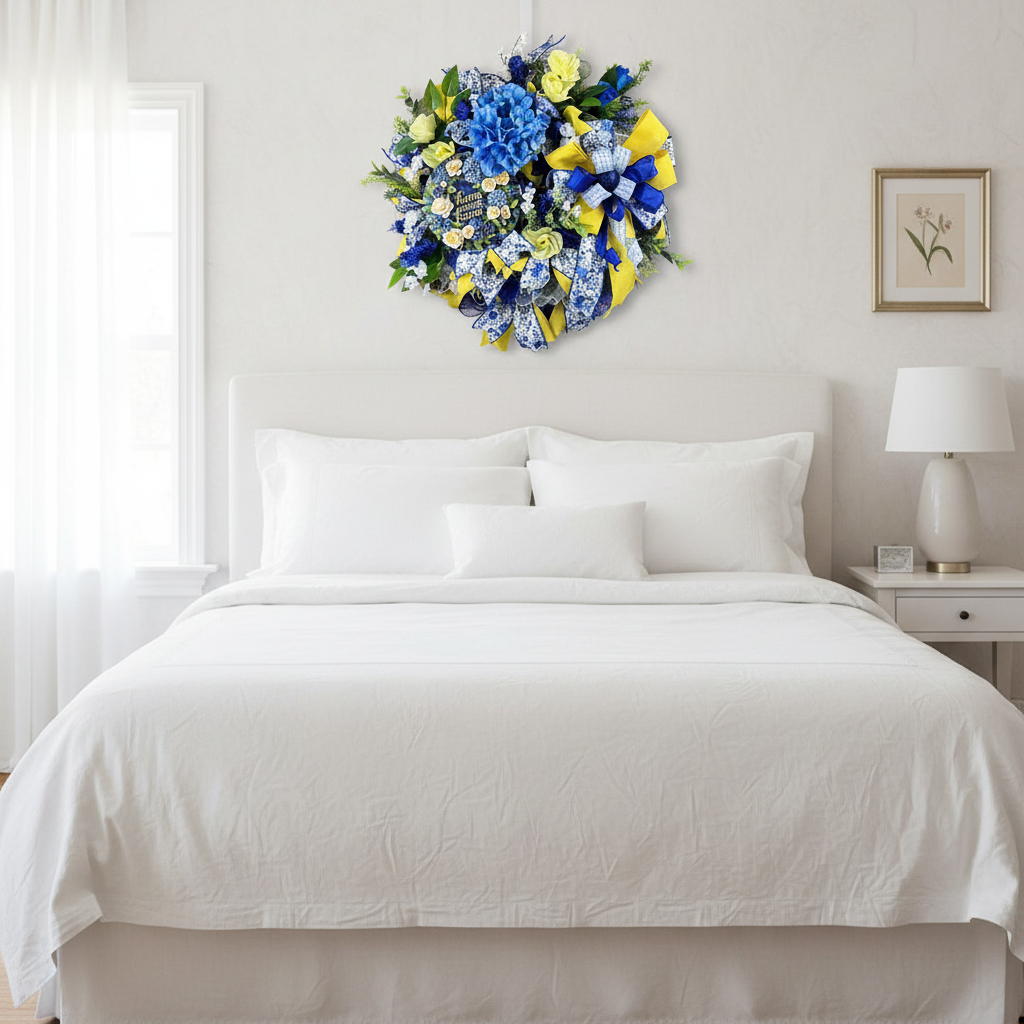 Blue & Yellow Floral Wreath | Home Sweet Home Door Decor