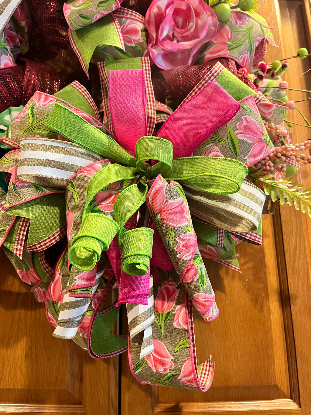 Bold Spring Floral Wreath| Pink, Yellow & Green Easter Tulip Decor