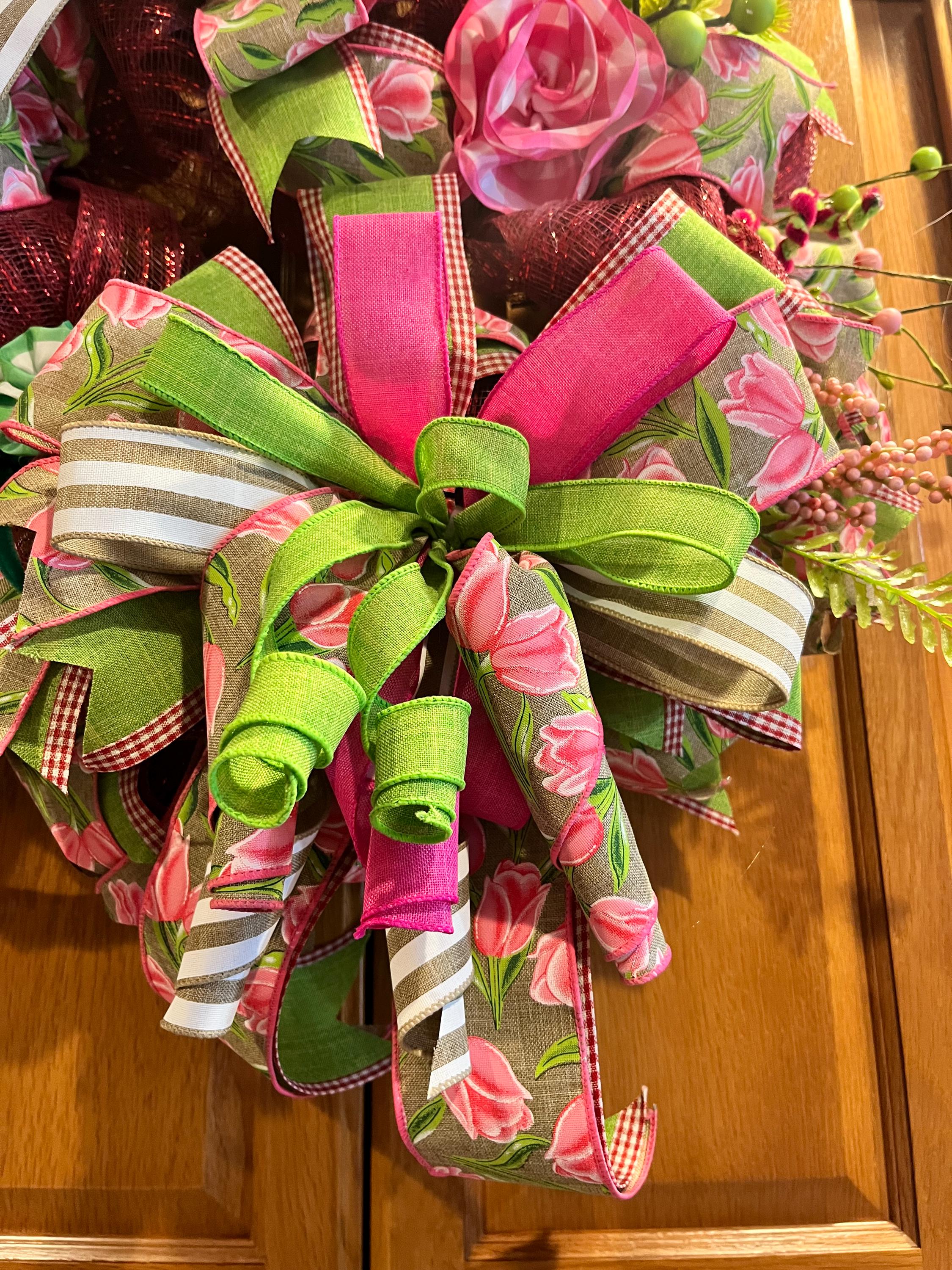 Bold Spring Floral Wreath| Pink, Yellow & Green Easter Tulip Decor