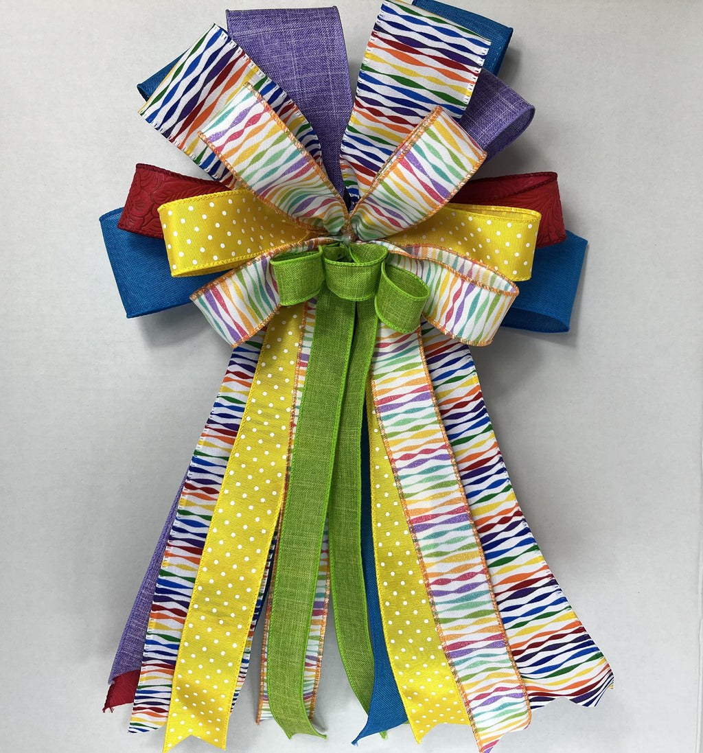 Bow | Rainbow Ribbon Bow | Birthday Party, Door Decor, Wreath Accent
