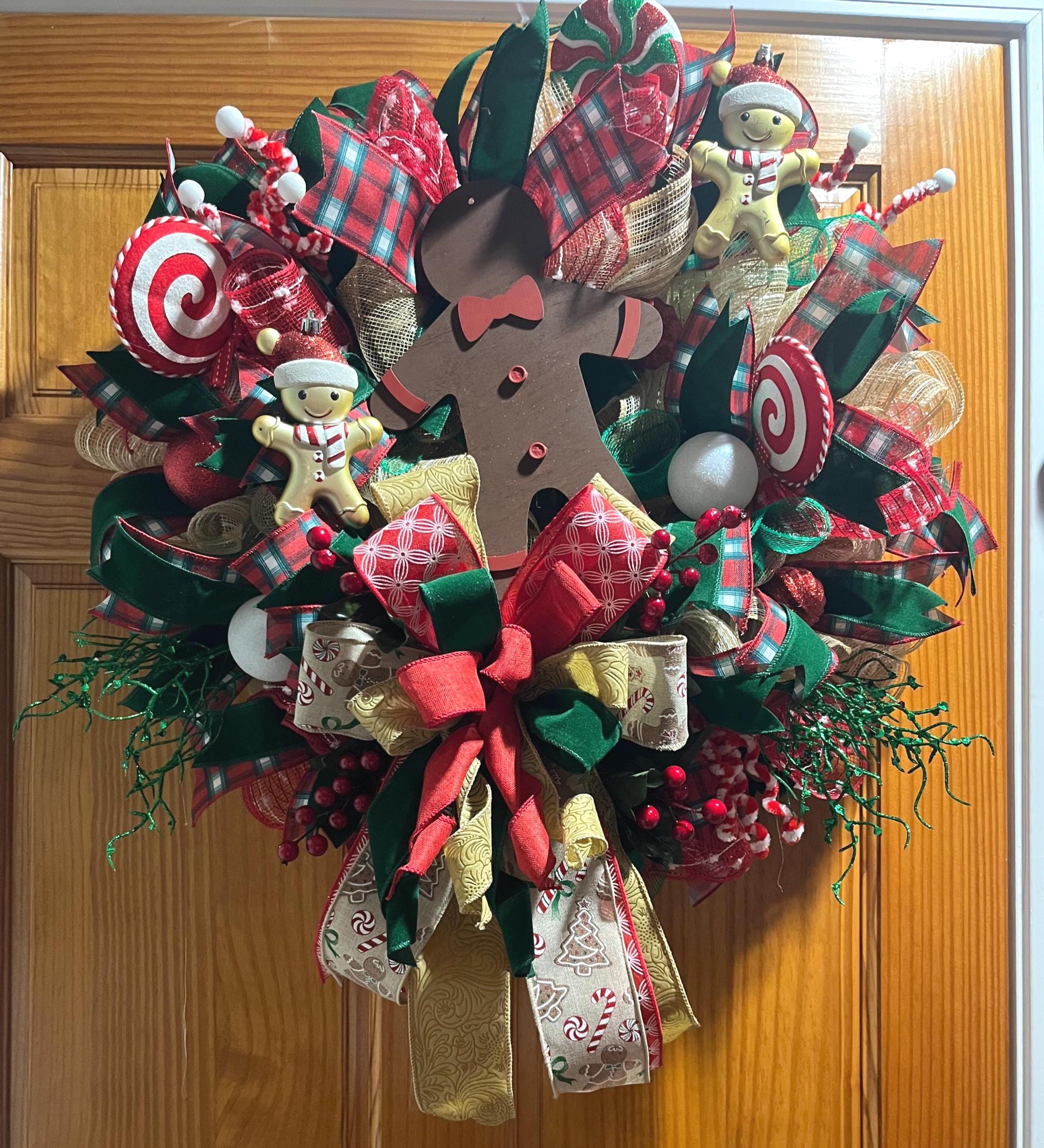 Christmas| Gingerbread Christmas Wreath | Candy Cane Mesh | Plaid Ribbons