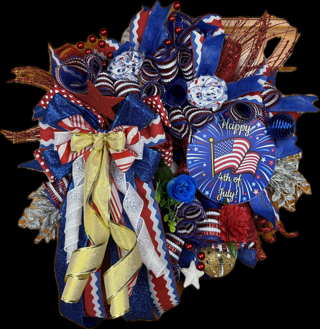 Patriotic Deco Mesh Wreath, 4th of July Front Door Wreath, American Flag Wreath, Memorial Day Decor, Summer Door Hanger