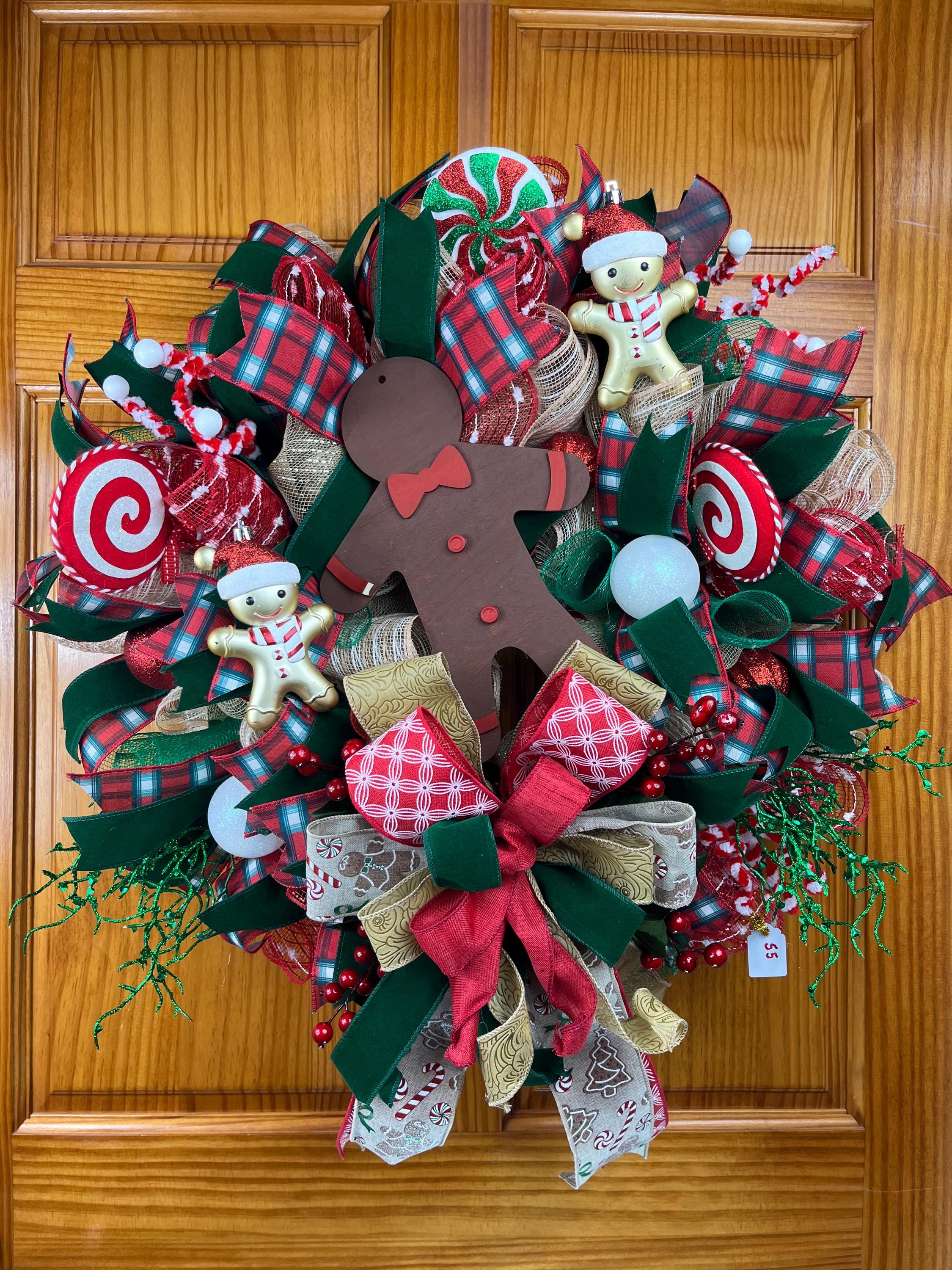 Christmas| Gingerbread Christmas Wreath | Candy Cane Mesh | Plaid Ribbons