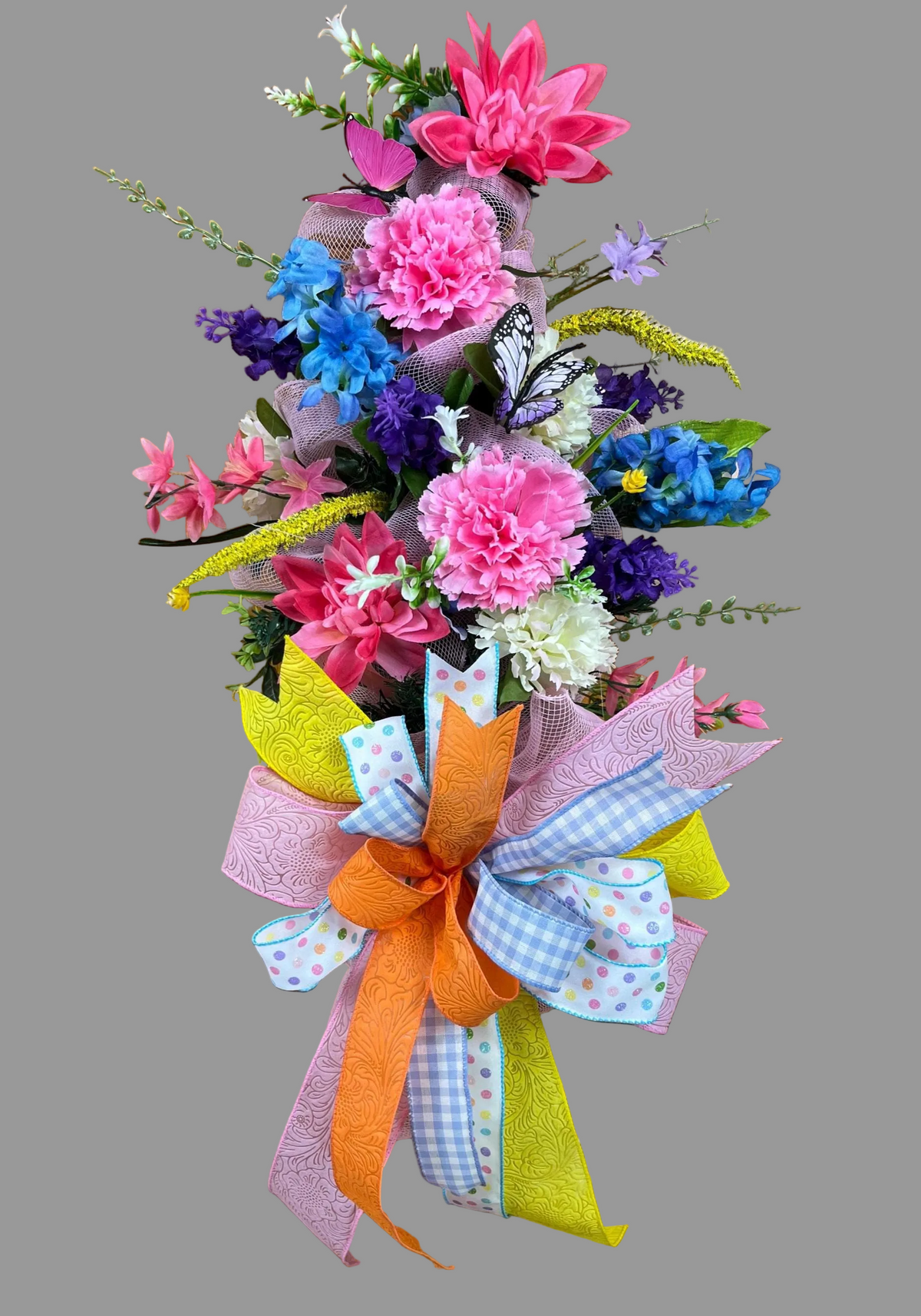 Spring Floral Door Swag | Handmade Easter Door Swag | Colorful Front Door Decor | Butterfly Spring Swag | Pastel Floral Arrangement