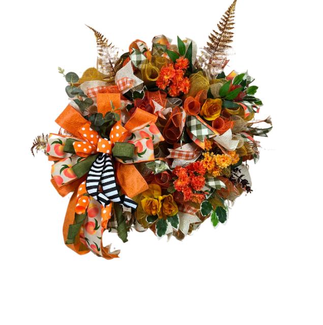 Peach & Orange Fall Wreath | Polka Dot Bows | Autumn Door Decor