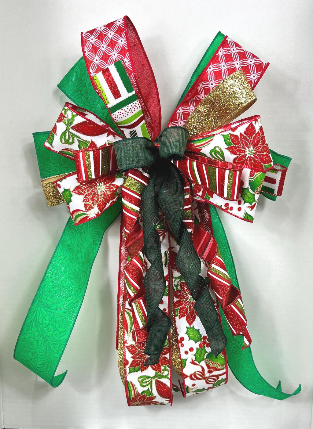 Bow | Christmas Bow | Holly Ribbon & Silver Bell Wreath Decor