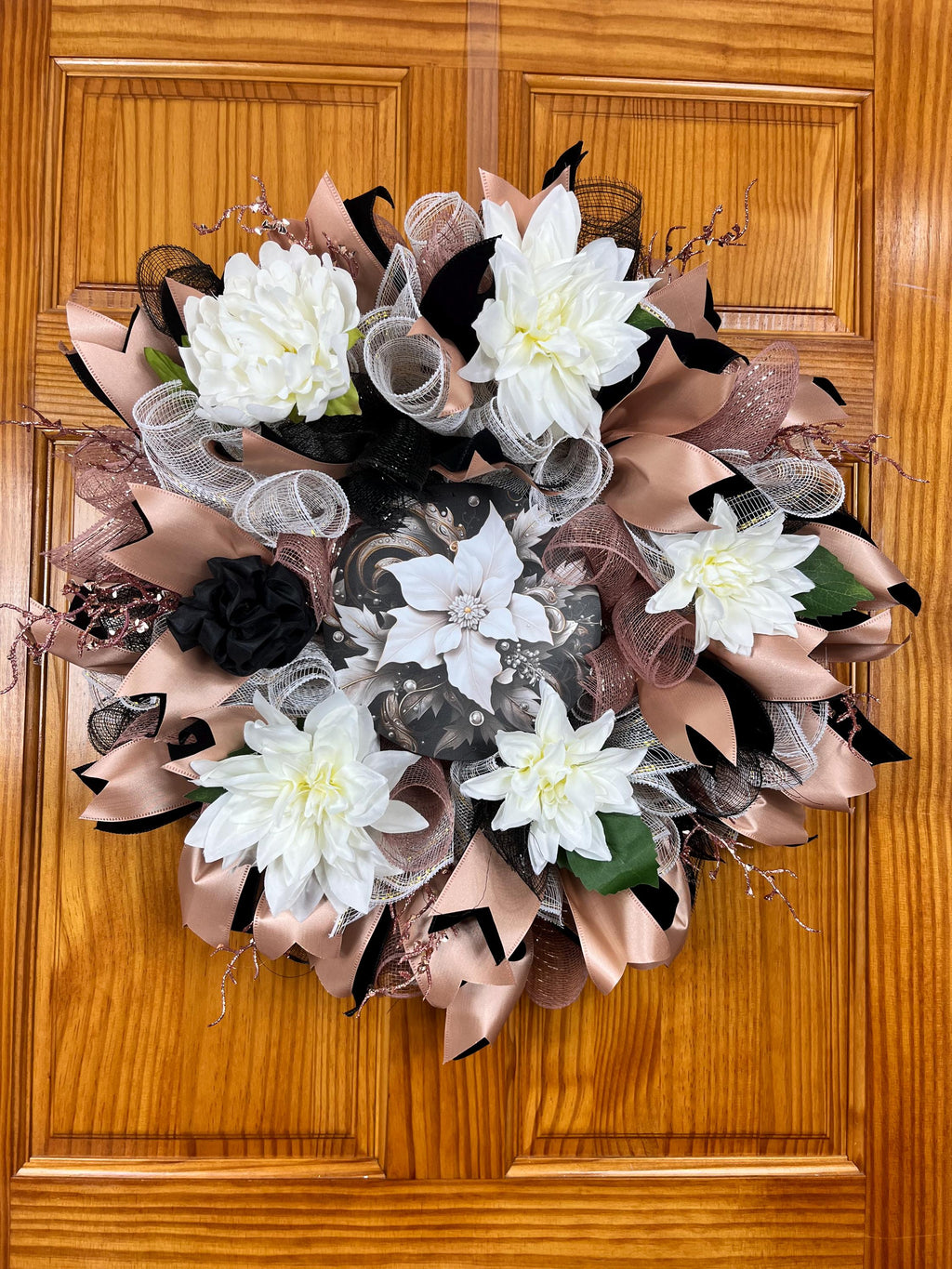 Black & Champagne Dahlia Wreath| Elegant Glam Front Door Decor