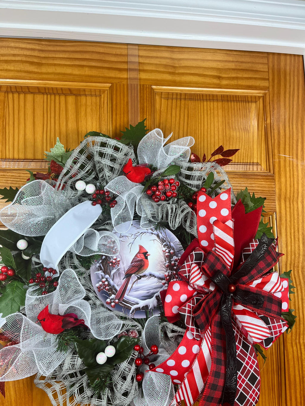 Cardinal Christmas Wreath| Red Mesh Winter Holiday Decor