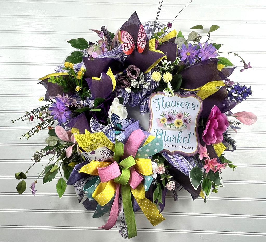 Everyday Wreath | Flower Market Wreath | Spring Wildflowers | Butterfly Front Door Decor