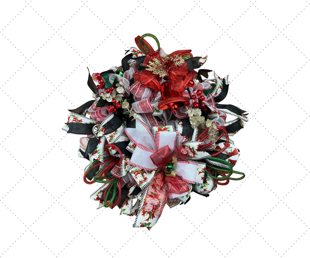 Red Christmas Bells Wreath | Handmade Holiday Front Door Wreath | Traditional Red & Green Farmhouse Christmas Decor | Luxury Door Hanger