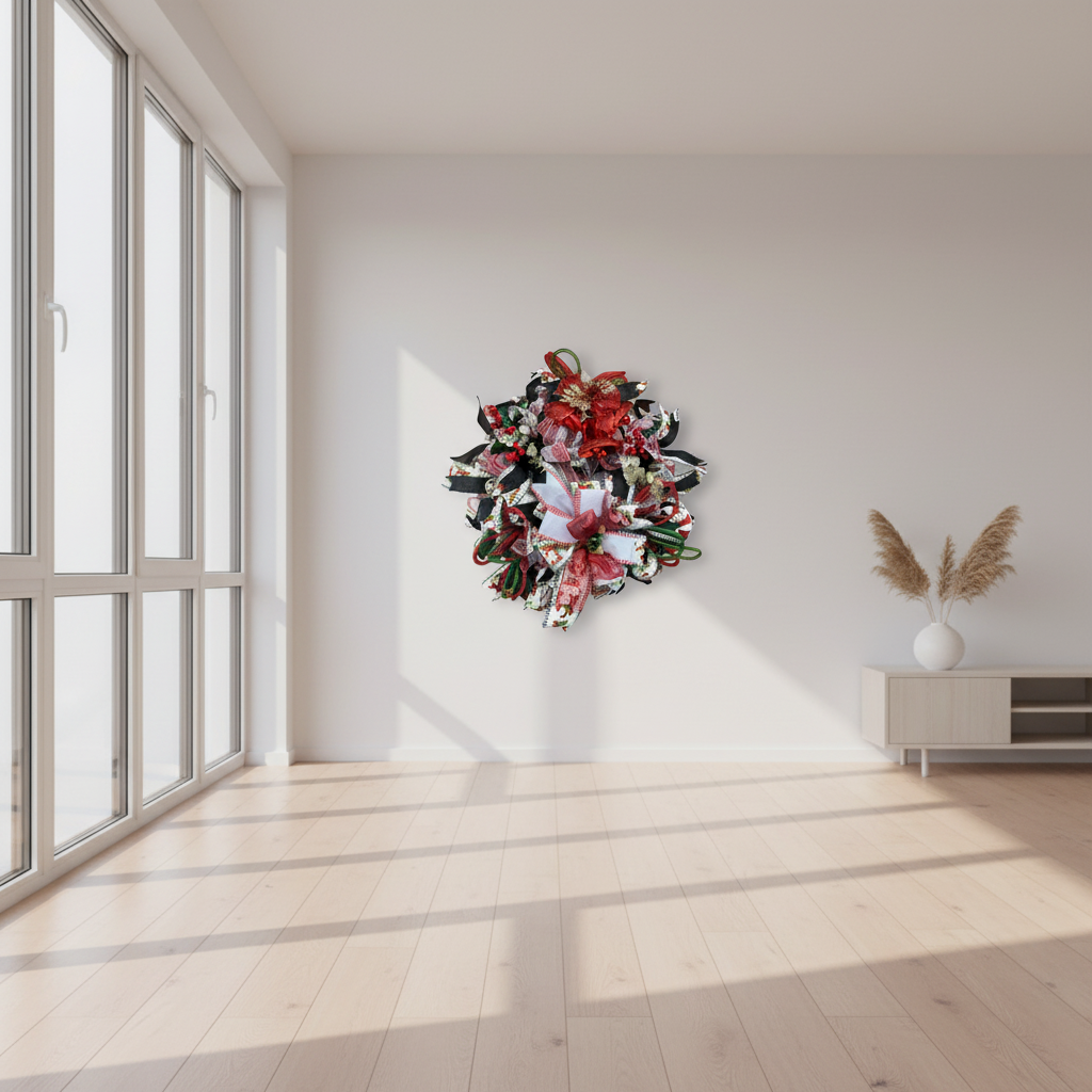 Red Christmas Bells Wreath | Handmade Holiday Front Door Wreath | Traditional Red & Green Farmhouse Christmas Decor | Luxury Door Hanger