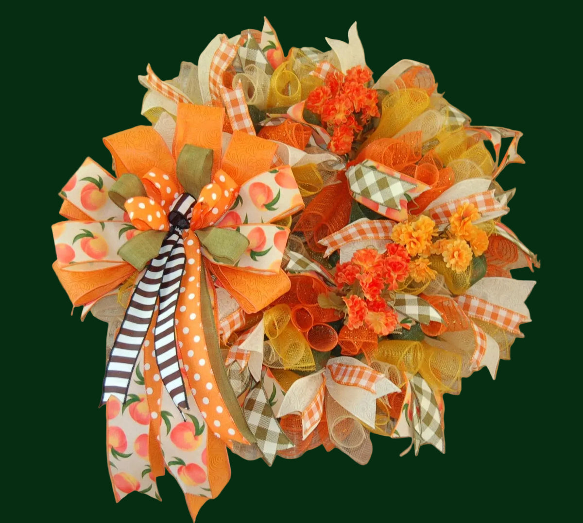 Peach & Orange Fall Wreath | Polka Dot Bows | Autumn Door Decor
