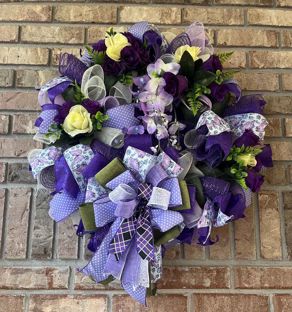 Purple Floral Wreath | Silk Flower Door Decor