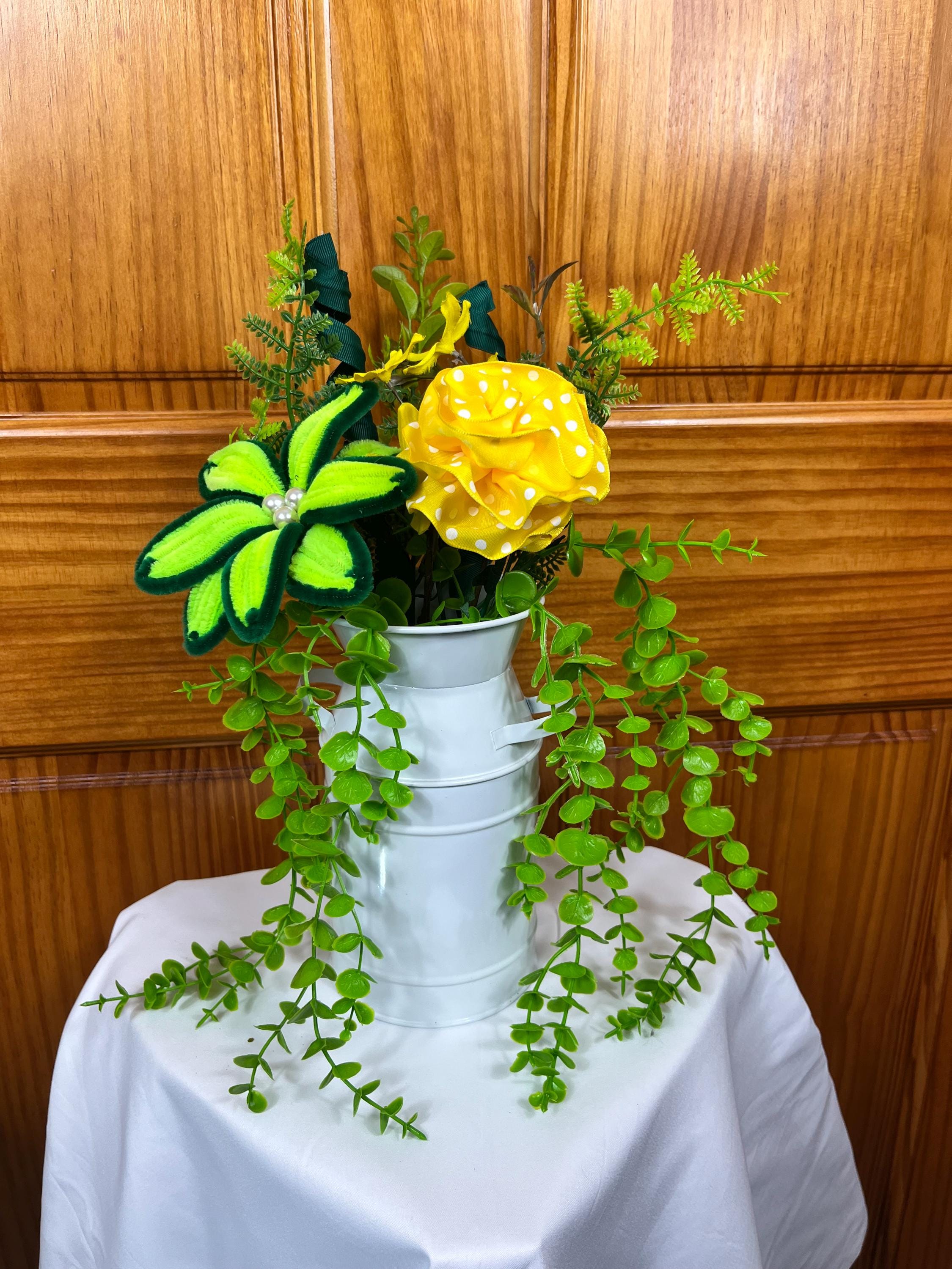 Spring Floral Arrangement | Handmade Velvet Flower in White Tin
