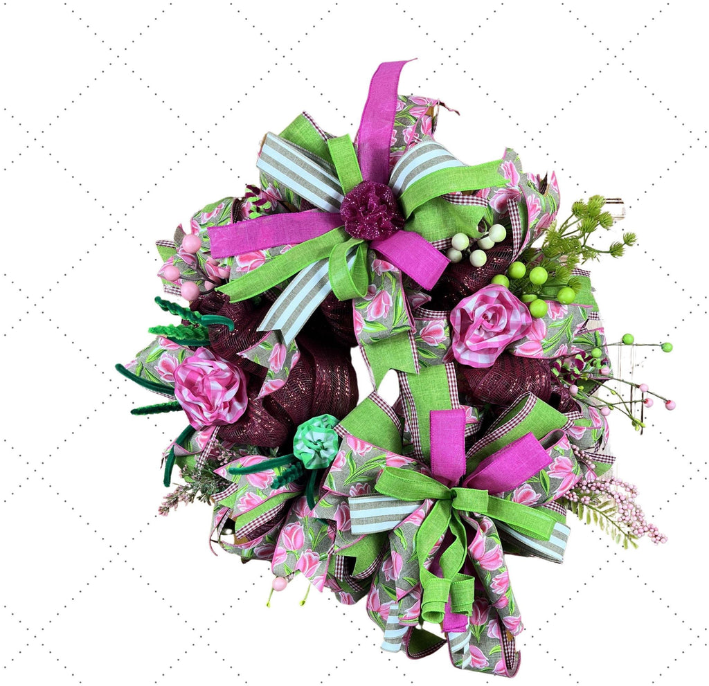 Pink Tulip Spring Wreath | Handmade Floral Front Door Wreath | Garden-Inspired Everyday Door Hanger | Farmhouse Spring Decor