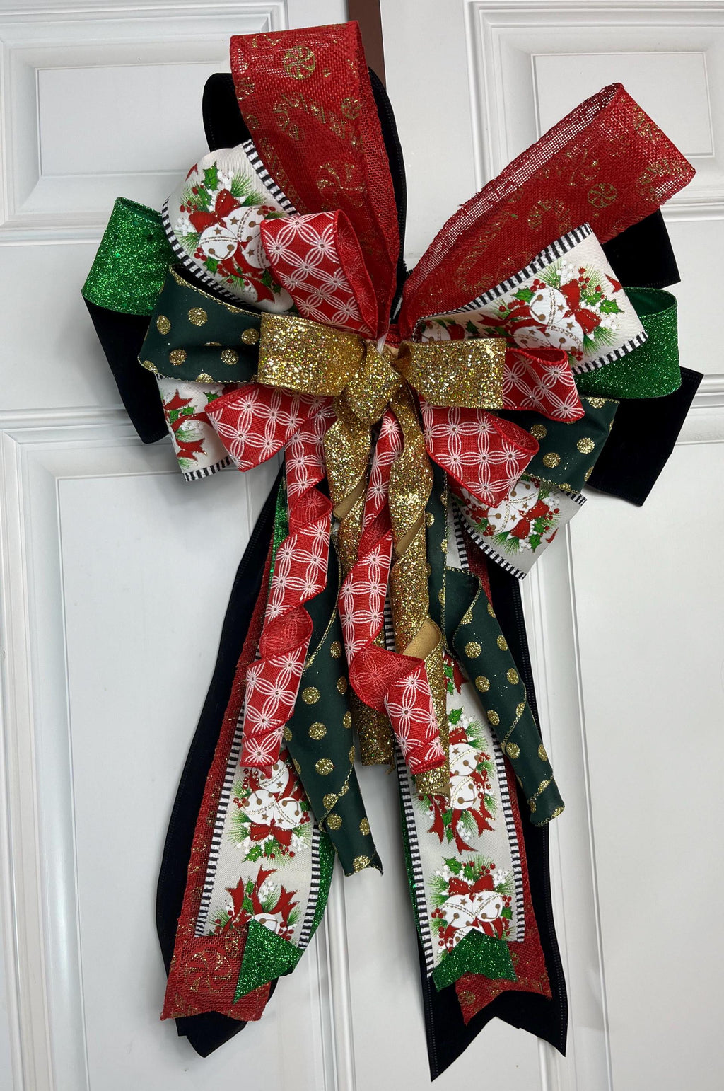 Bow|Christmas Bow| Red Green Glitter Ribbon | Holiday Wreath Decor