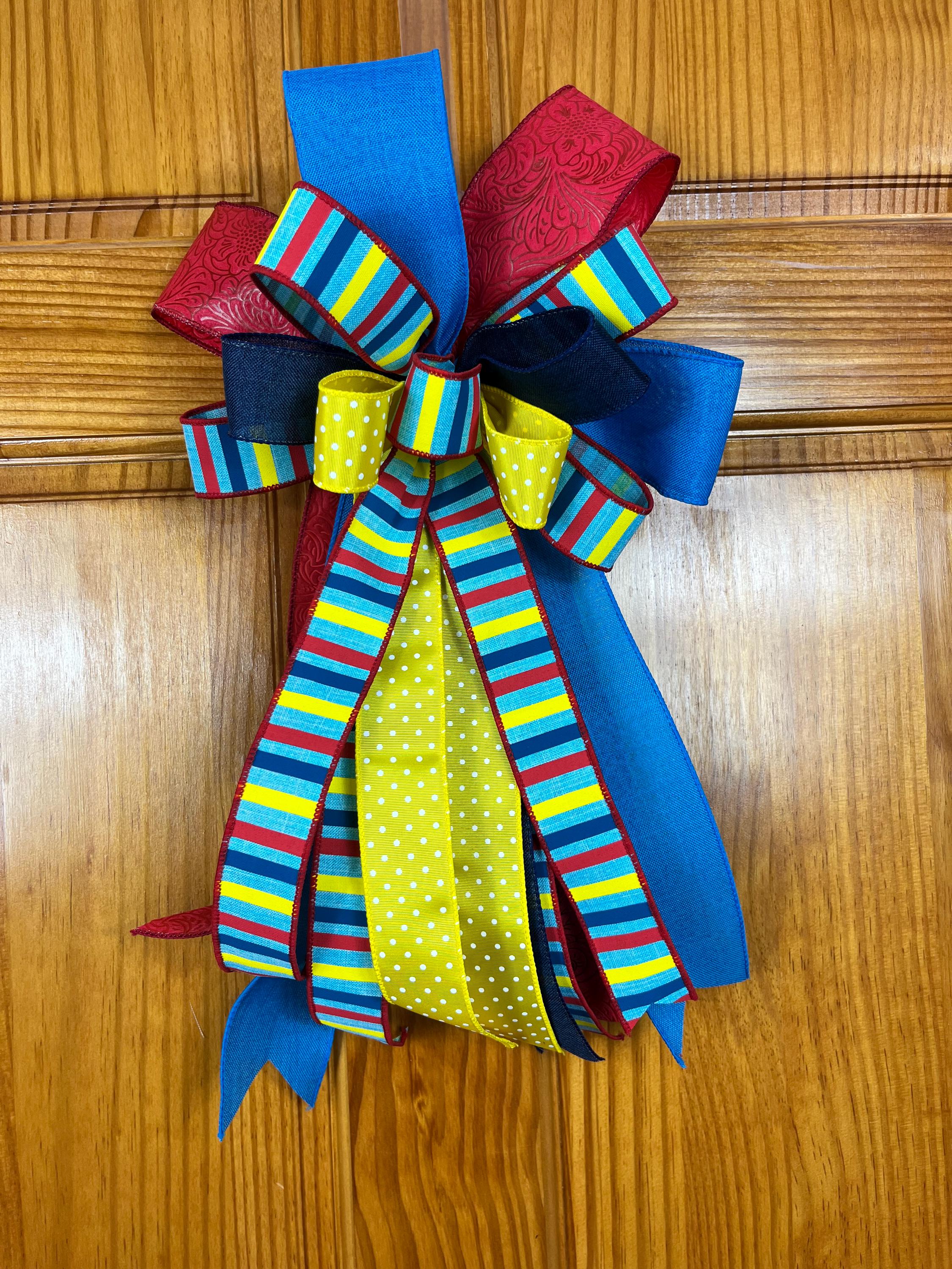 Bow | Primary Color Polka Dot Bow | Handmade Red, Yellow, Blue Door Decor