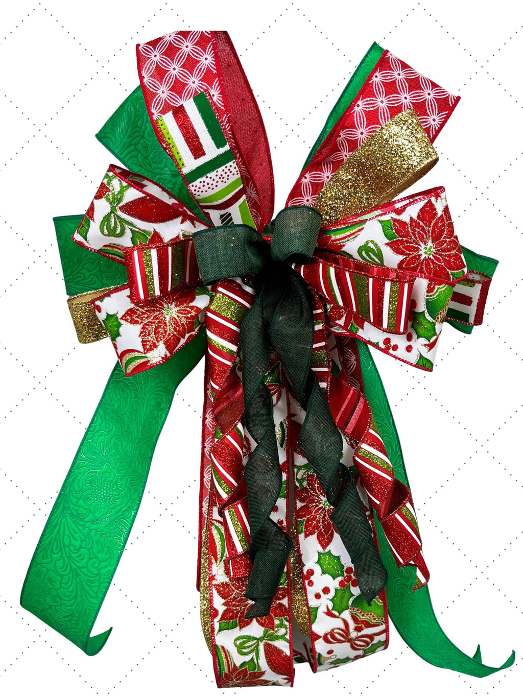 Bow | Christmas Bow | Holly Ribbon & Silver Bell Wreath Decor