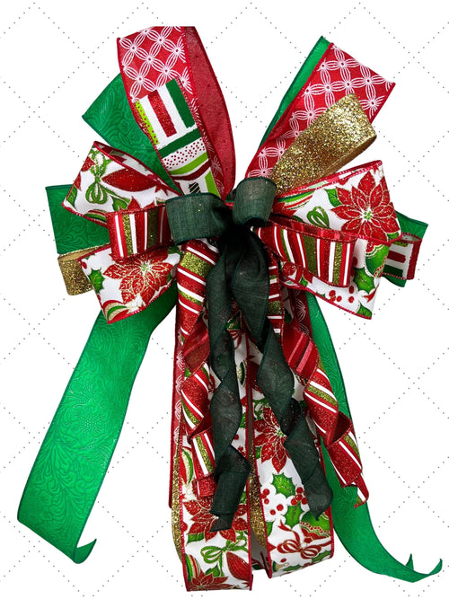 Bow | Christmas Bow | Holly Ribbon & Silver Bell Wreath Decor