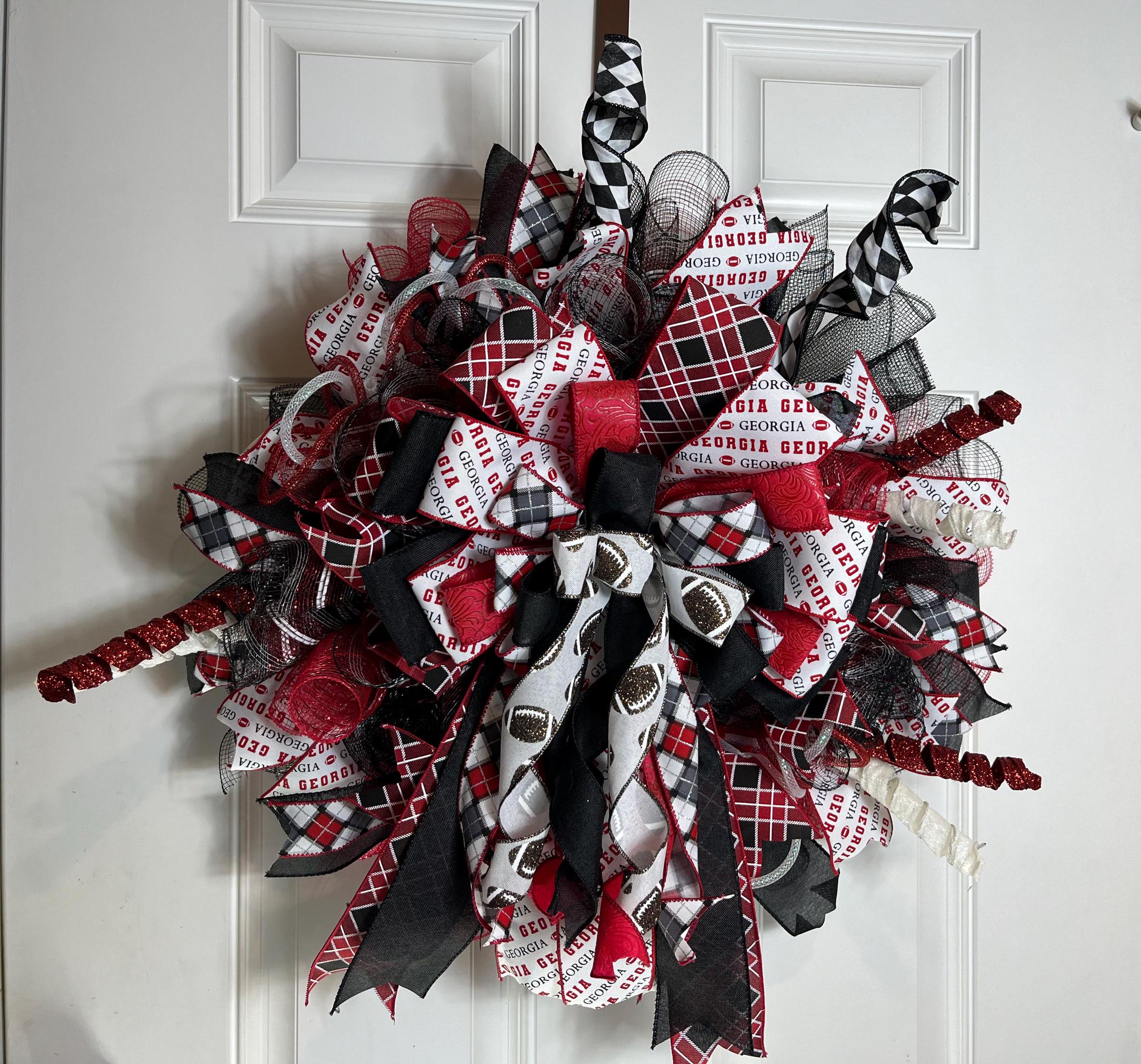 Sports Team Wreath, Red and Black Fan Décor, Game Day Football Door Decoration,
