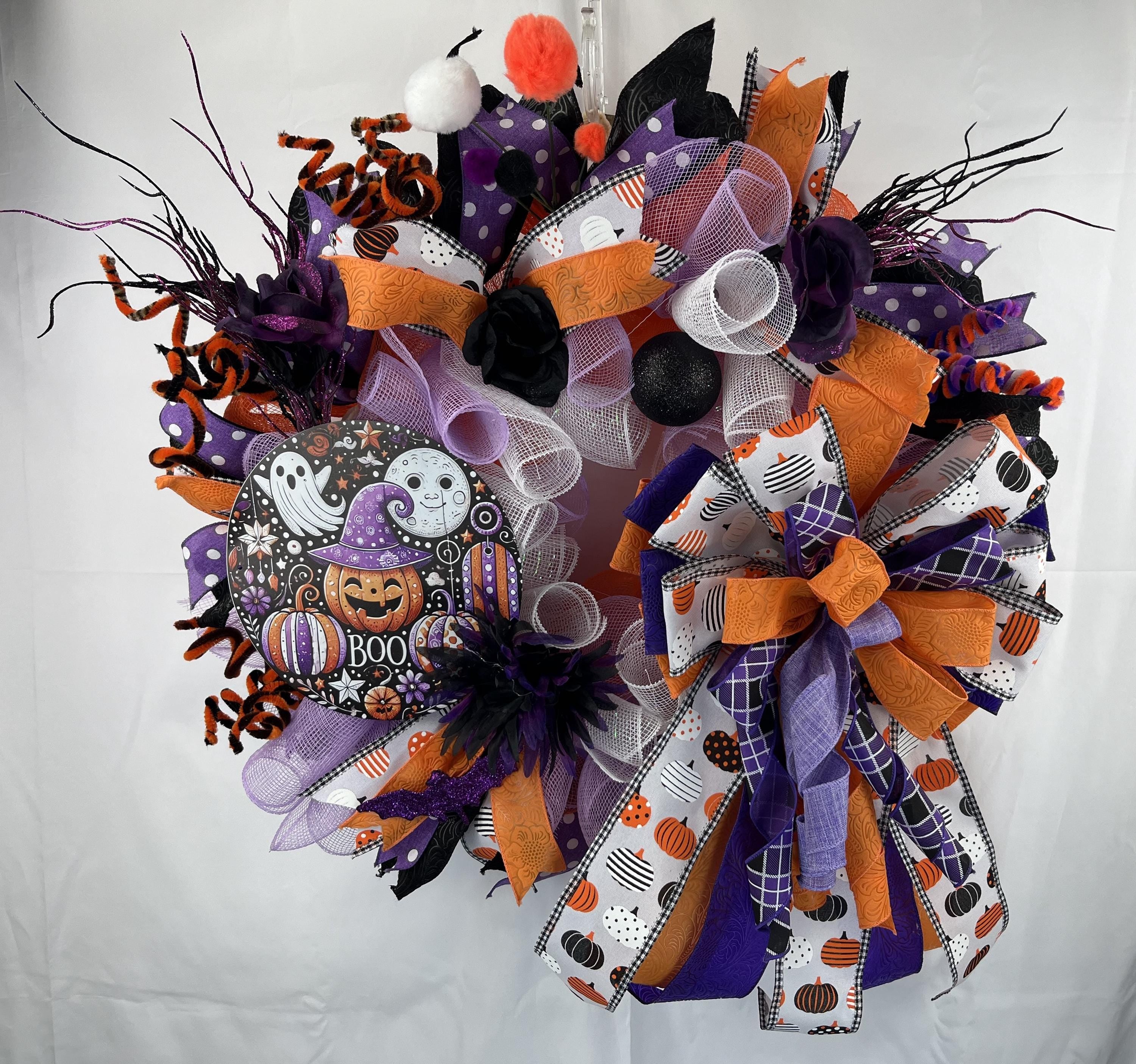 Halloween Wreath| Ghosts, Pumpkins, Bows | Spooky Front Door Decor