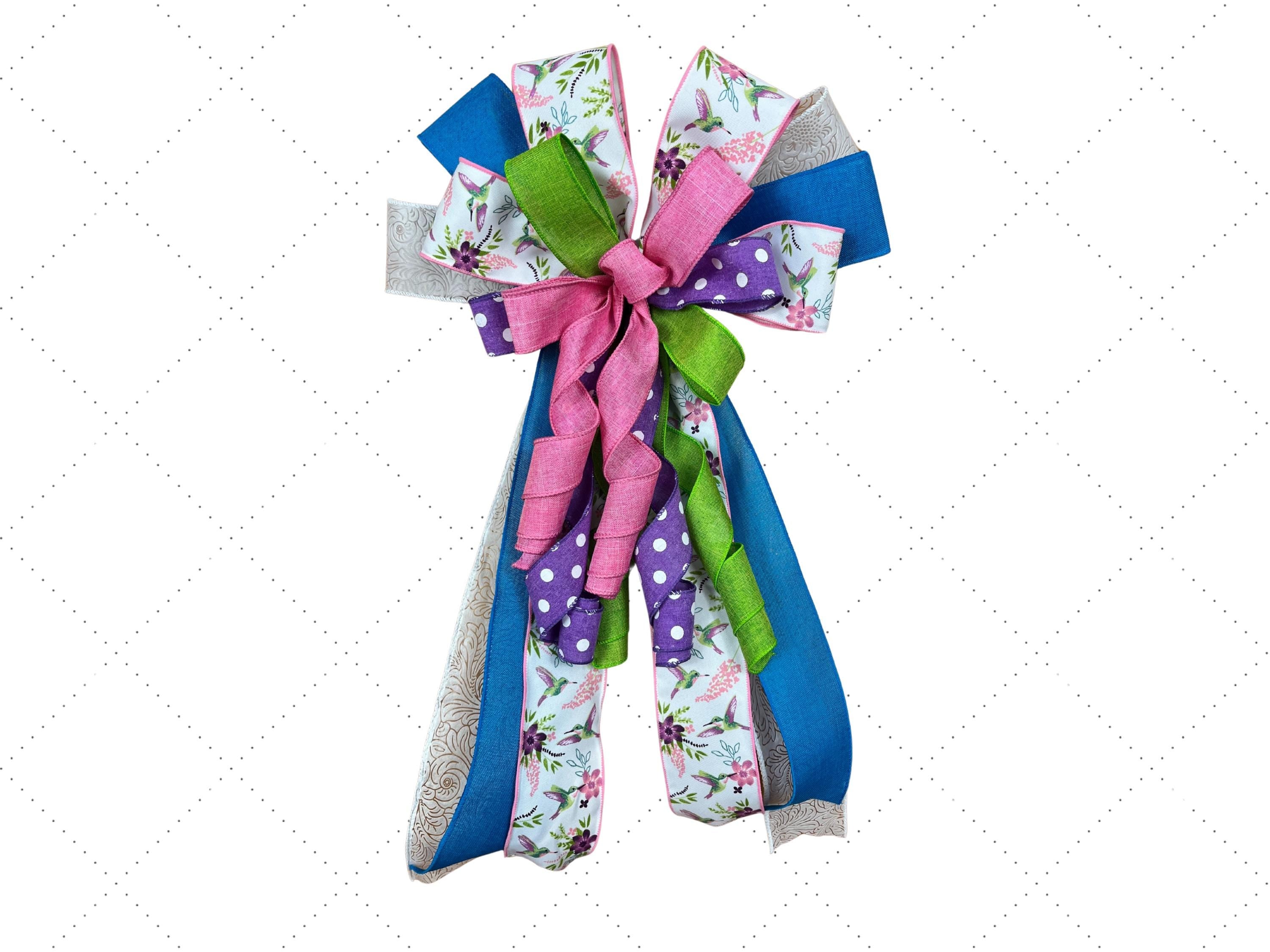 Bow| Hummingbird Floral Ribbon Bow | Spring Wreath Door Decor