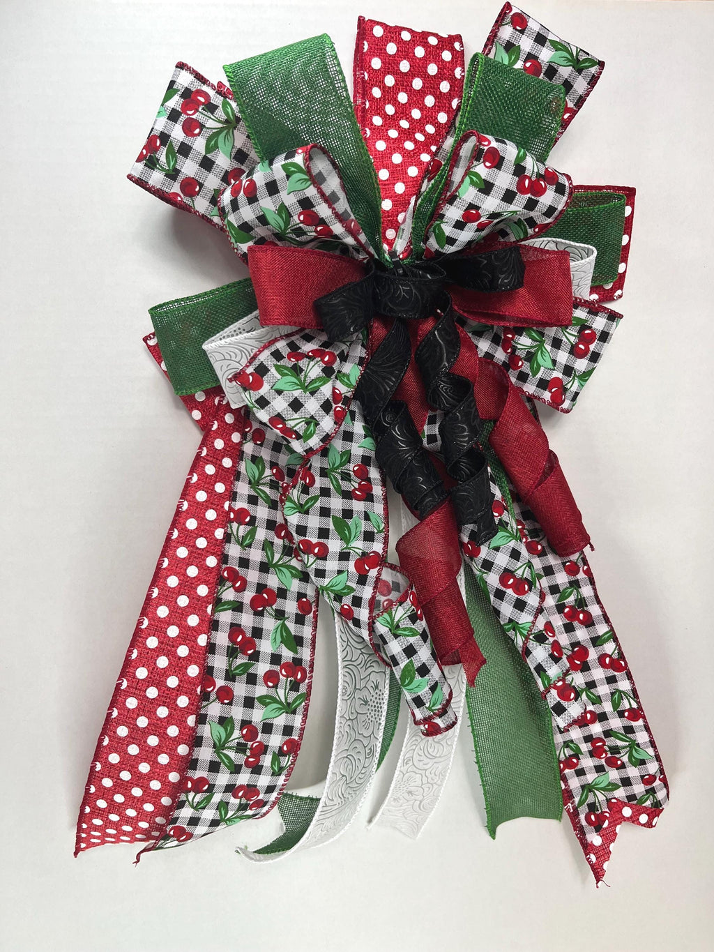 Bow | Cherry Gingham Door Bow | Red Polka Dot Wreath Decor