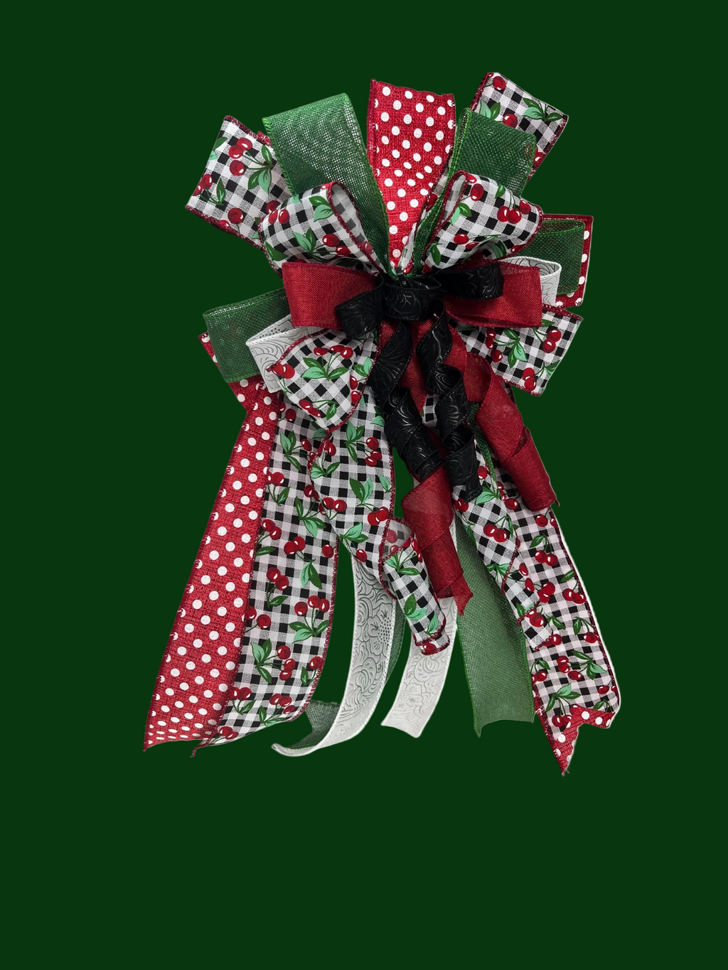 Cherry Gingham Door Bow | Red Polka Dot Wreath Decor