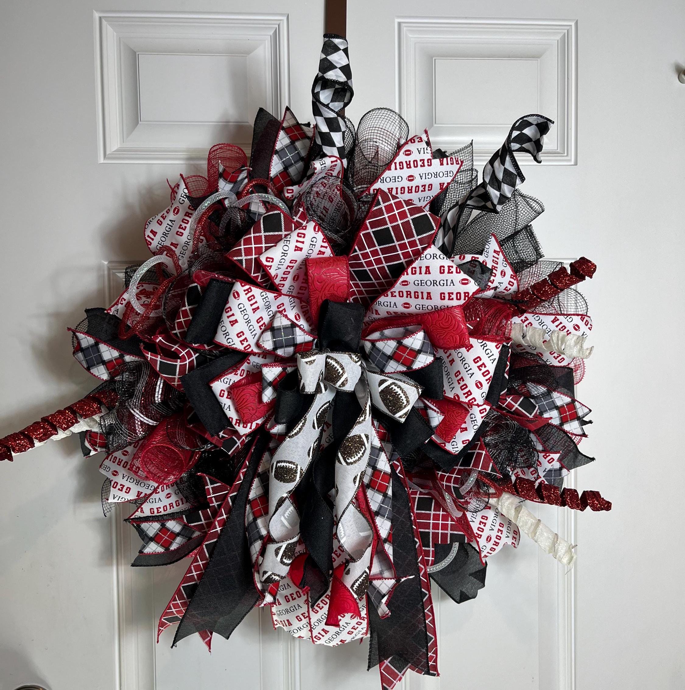 Sports Team Wreath, Red and Black Fan Décor, Game Day Football Door Decoration,