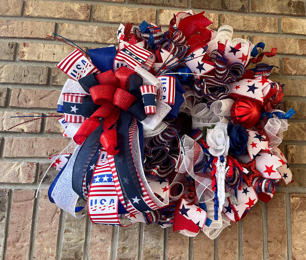 Patriotic 4th of July Wreath | Red White Blue Stars & Stripes