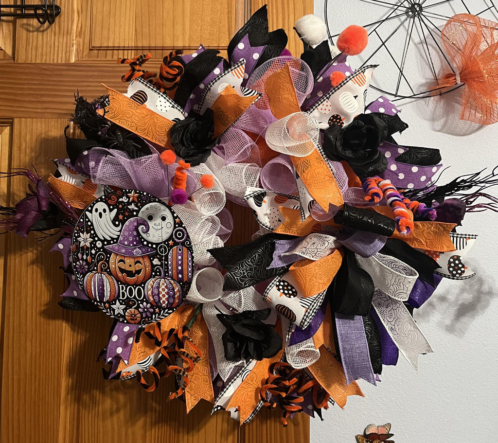 Halloween Wreath| Ghosts, Pumpkins, Bows | Spooky Front Door Decor
