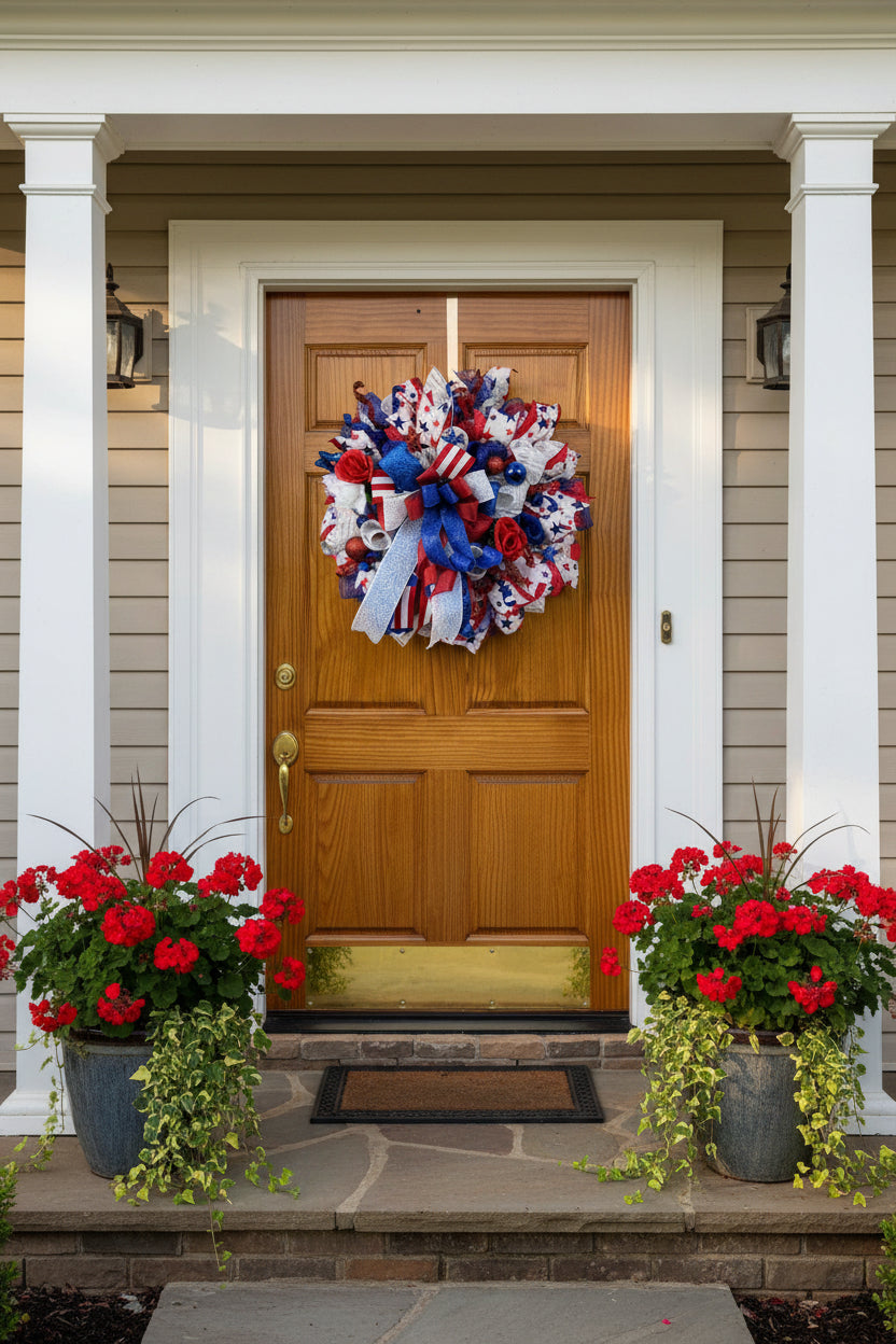 Patriotic Red, White & Blue Wreath | 4th of July Front Door Wreath | Handmade Americana Wreath | Memorial Day Decor | Veteran's Day Wreath