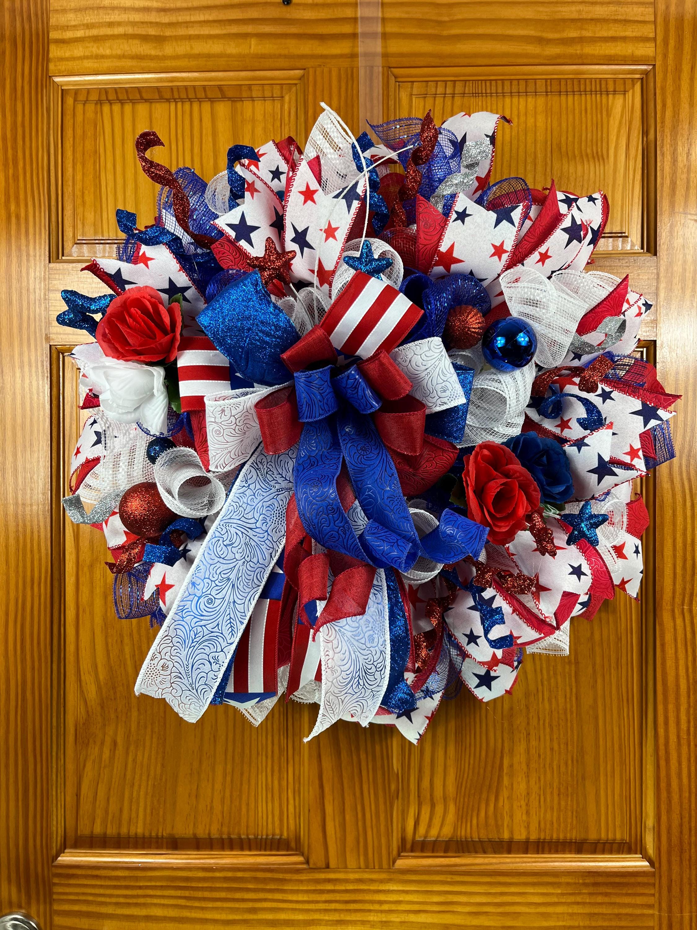 Patriotic 4th of July Wreath | Red, White & Blue Americana Door Decor
