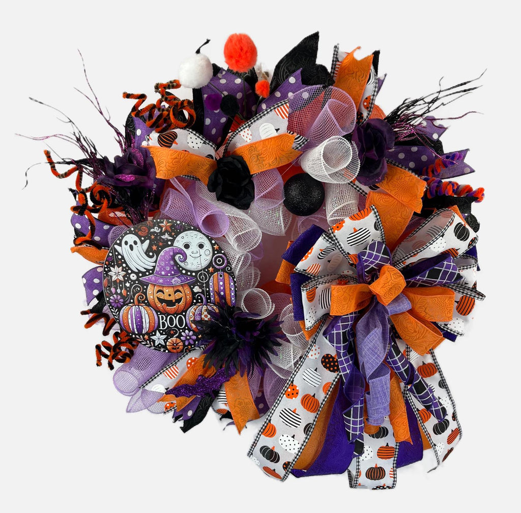 Halloween Wreath| Ghosts, Pumpkins, Bows | Spooky Front Door Decor