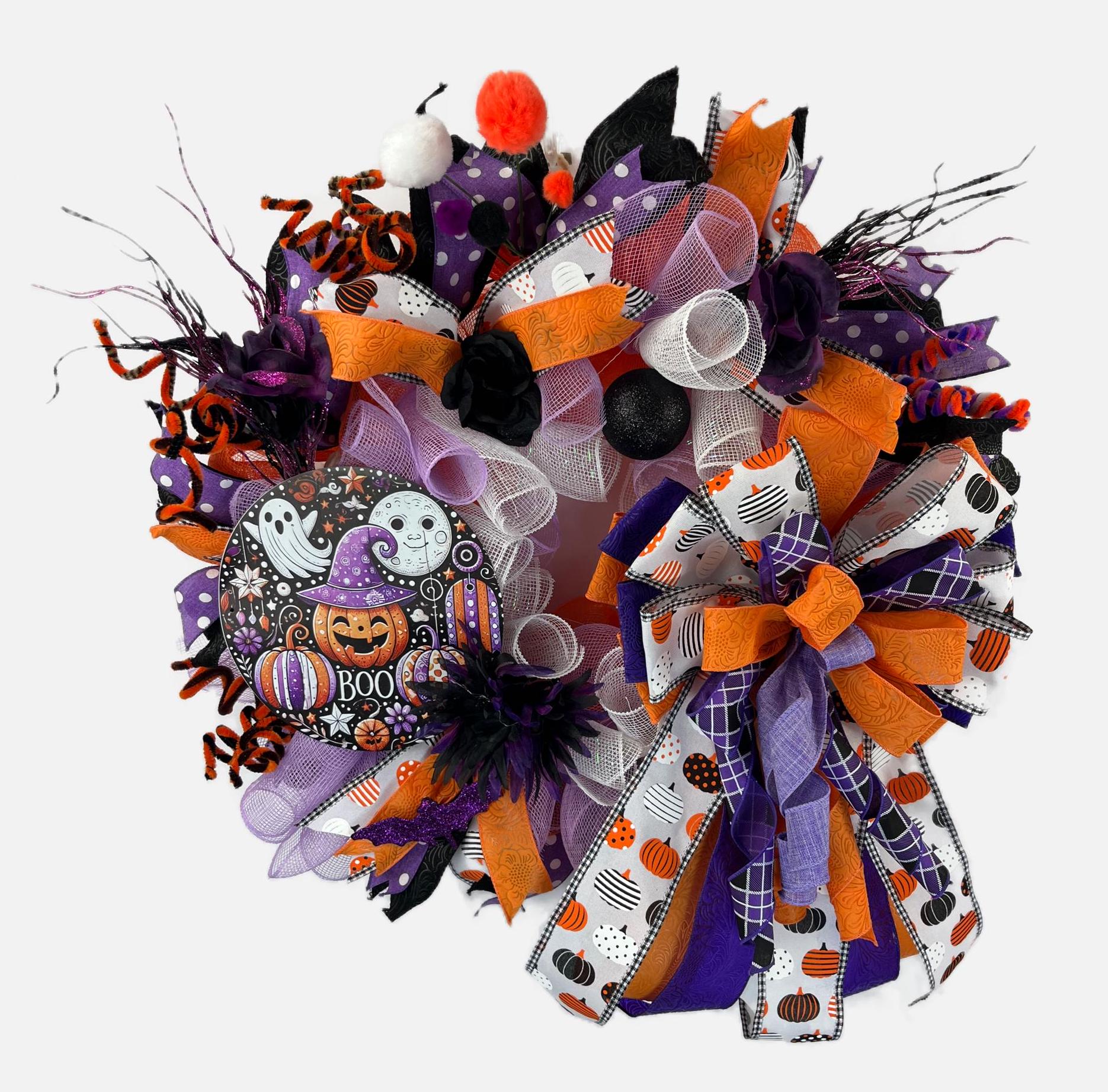 Halloween Wreath| Ghosts, Pumpkins, Bows | Spooky Front Door Decor