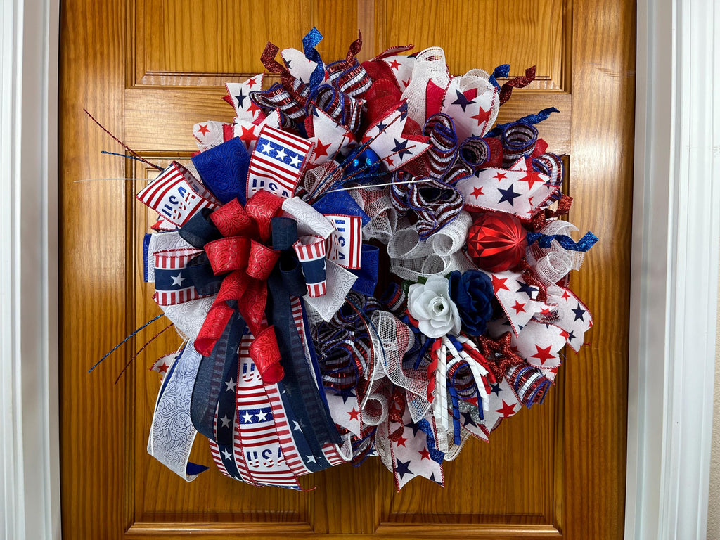 Patriotic 4th of July Wreath | Red White Blue Stars & Stripes