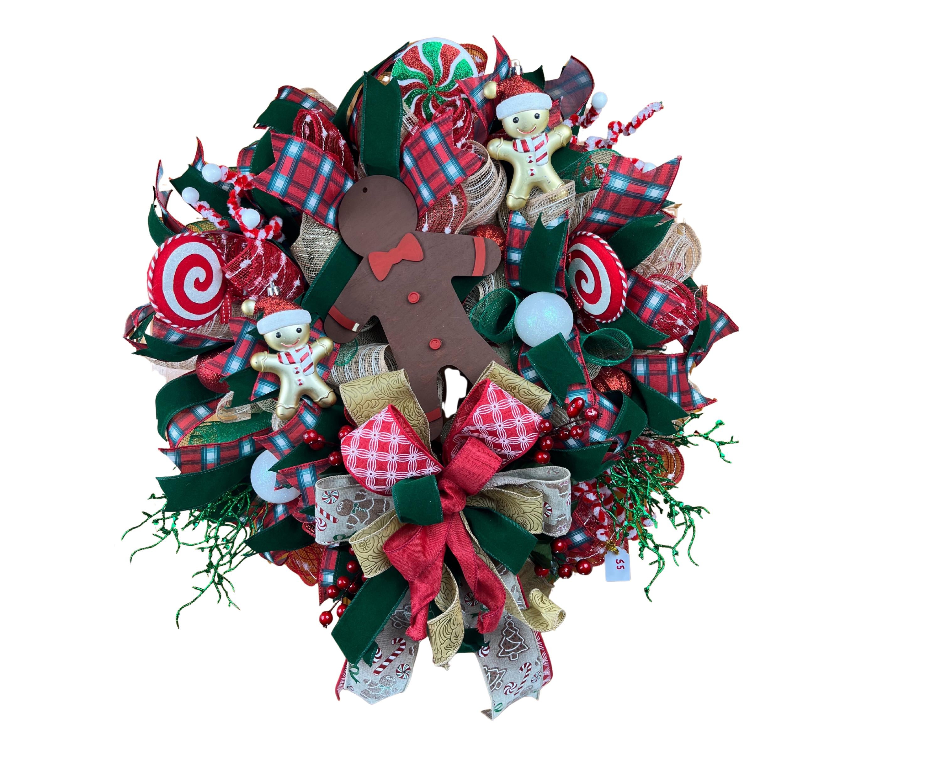 Christmas| Gingerbread Christmas Wreath | Candy Cane Mesh | Plaid Ribbons