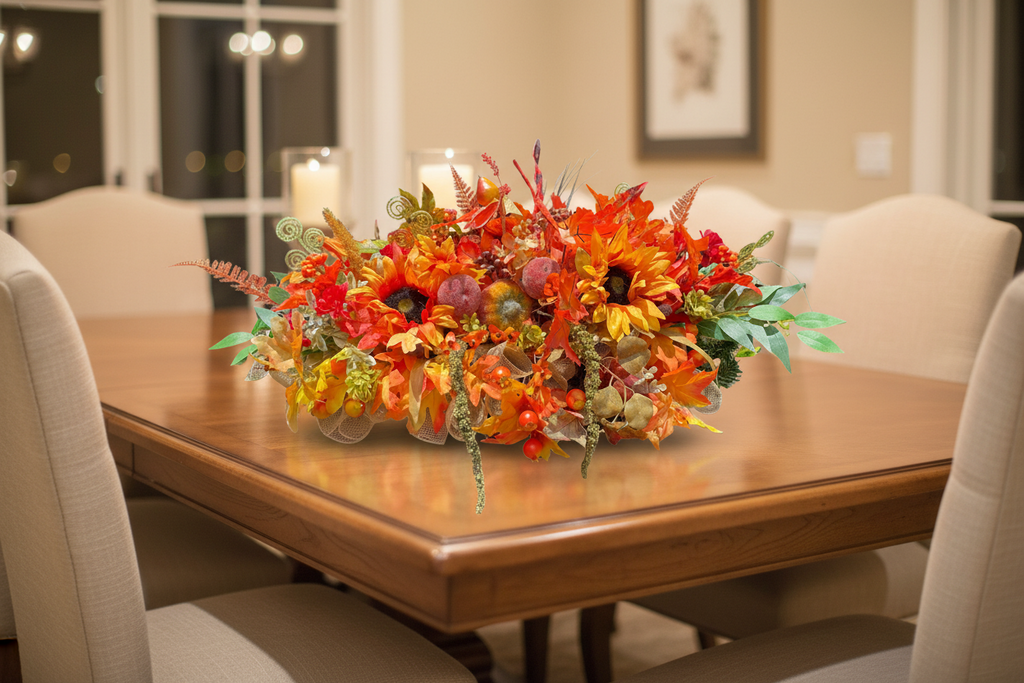 Fall Sunflower Pumpkin Centerpiece | Rustic Autumn Table Decor, Thanksgiving Floral Arrangement