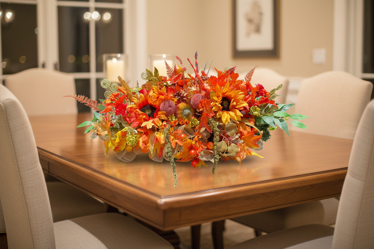 Fall Sunflower Pumpkin Centerpiece | Rustic Autumn Table Decor, Thanksgiving Floral Arrangement