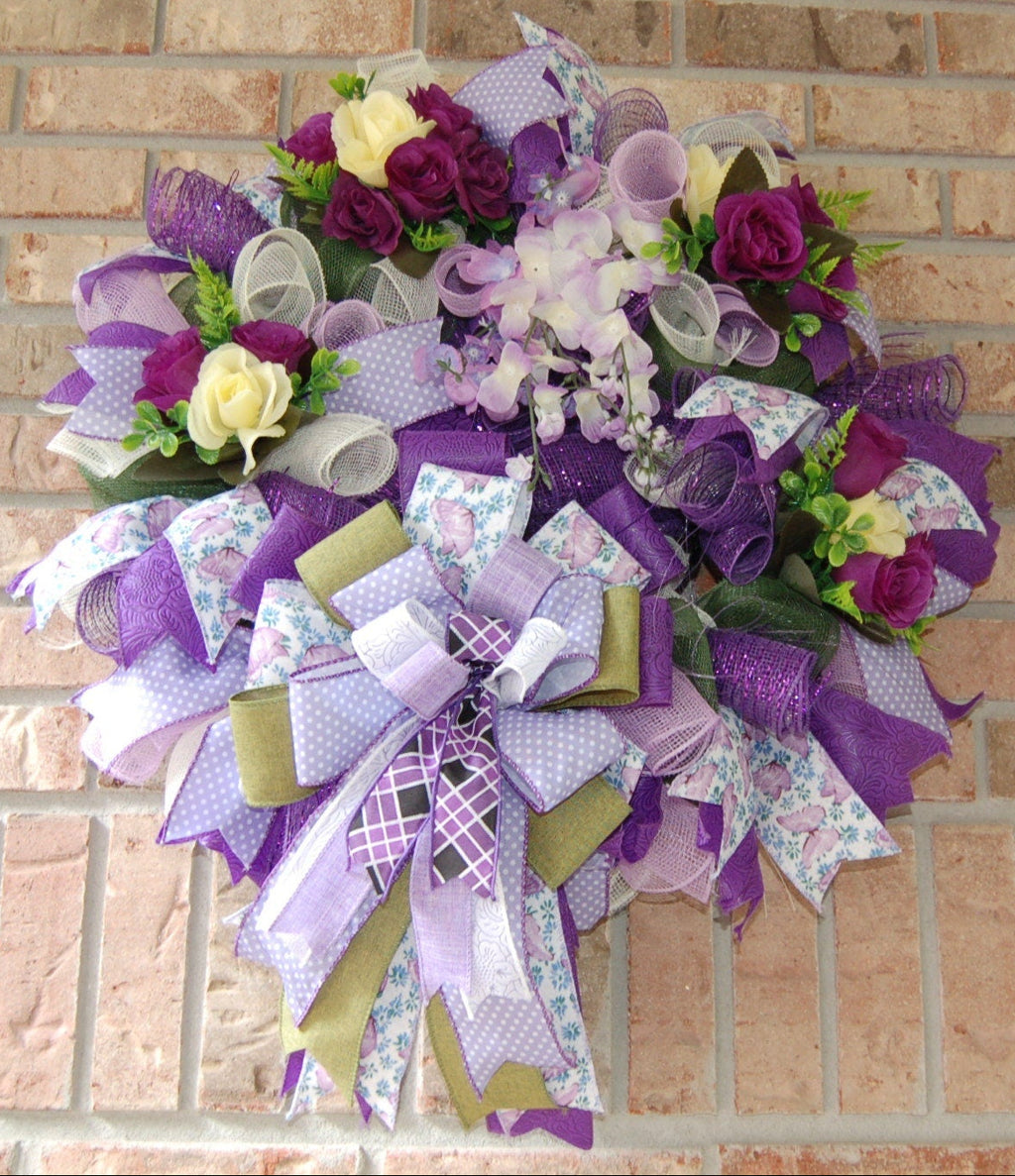 Purple Floral Wreath | Silk Flower Door Decor
